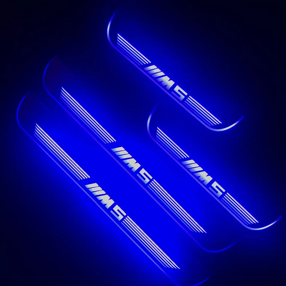 

RQXR led moving door scuff for bmw e60 m5 f10 dynamic door sill plate flat lining welcome lamp overlay flow/fixed light, 4pcs