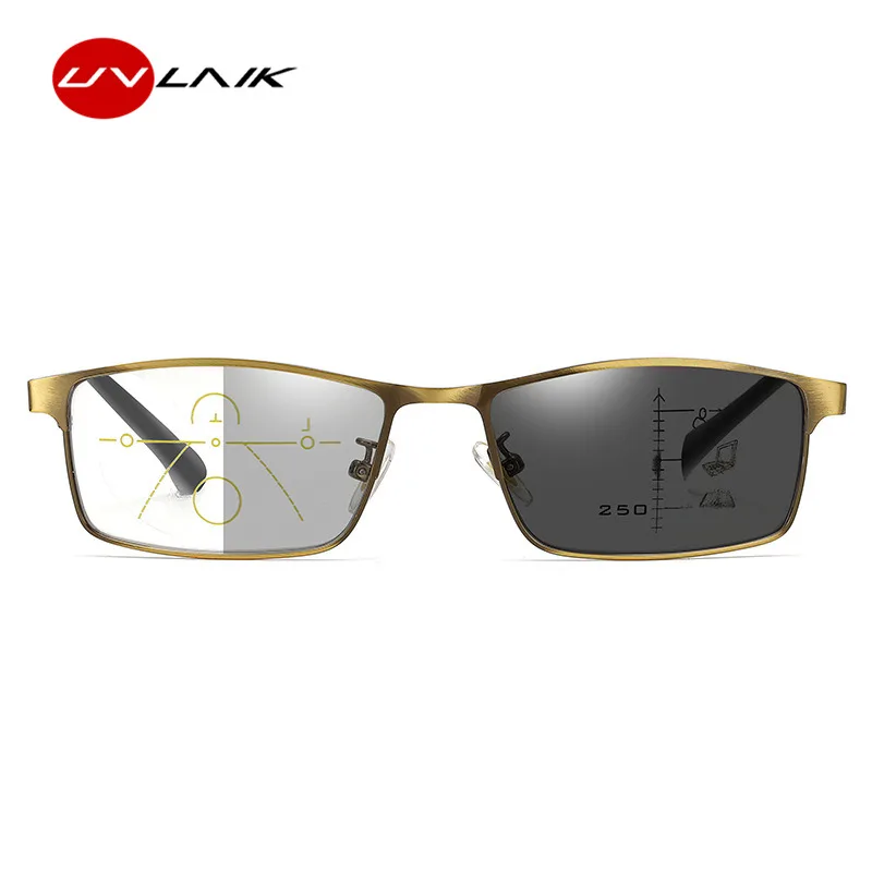 Goede Uvlaik Progressieve Multifocale Leesbril Mannen Aluminium Frame Meekleurende Brillen Vrouwen Anti Blauw Licht Bril