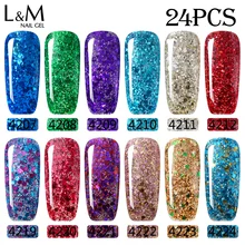 

24pcs a Lot New Product Diamond Glitter Lvmay Brand Nail Polish Soak Off Uv Lamp Color Polish Gel Nail
