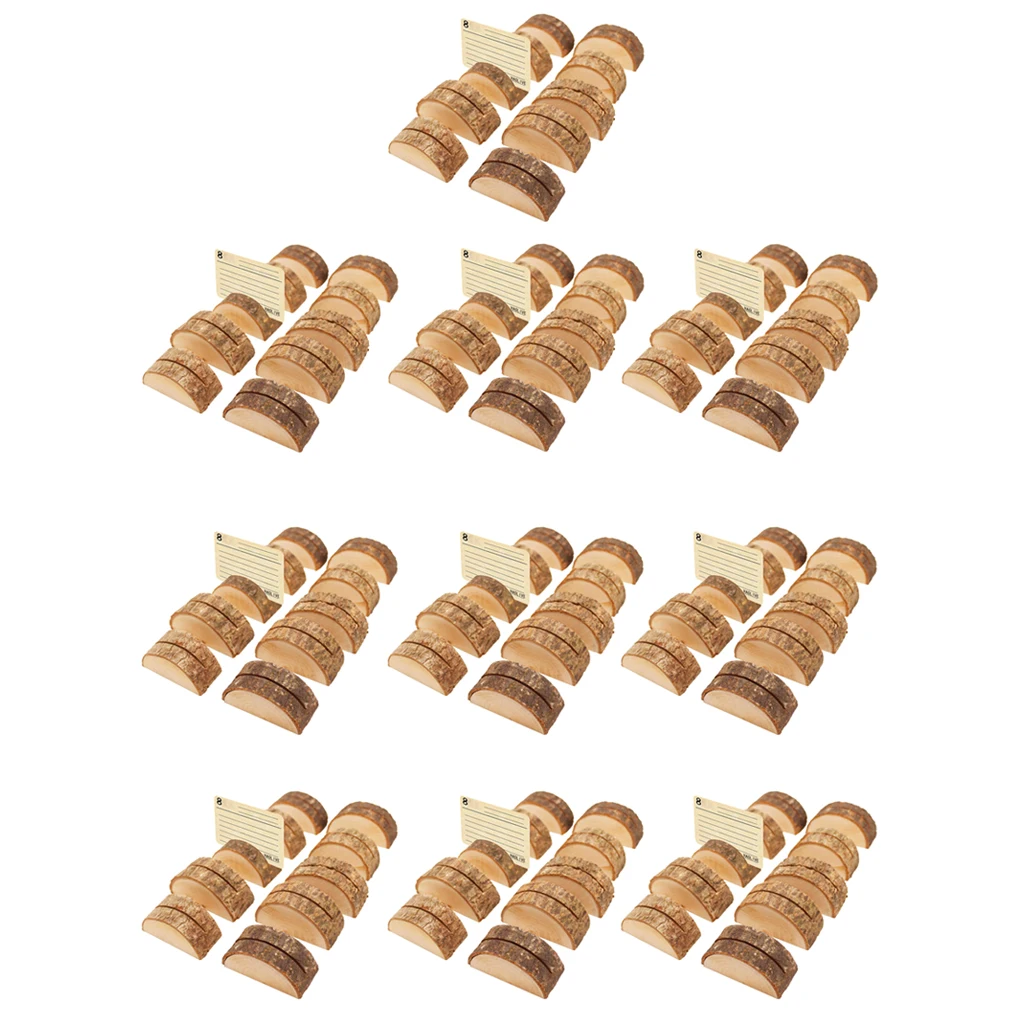 90pcs Rustic Wood Card Holders Log Shape Wooden Name Card Memo Holder Stand for Wedding Reception Office Tabletop Decoration