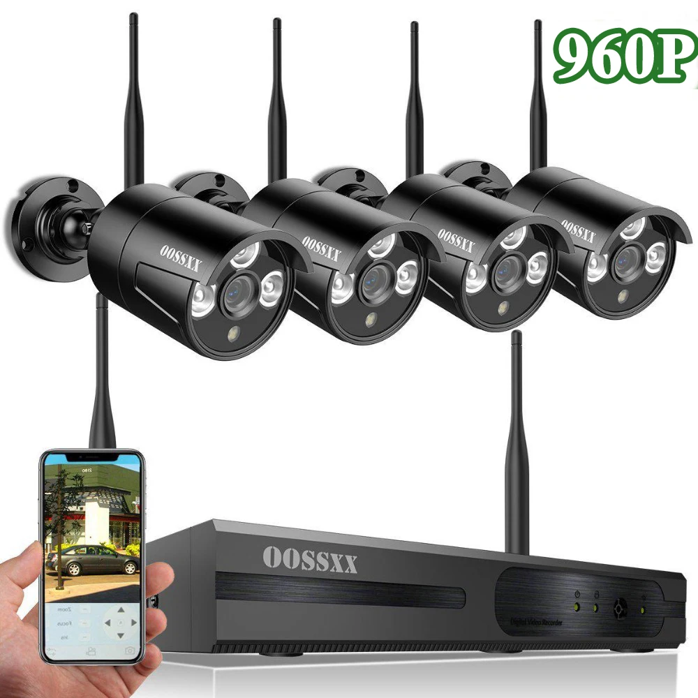 

OOSSXX 8CH 1080P Wireless NVR Kit Wireless CCTV Camera System 1.3MP Indoor Outdoor IP66 IP Camera P2P Video Surveillance System