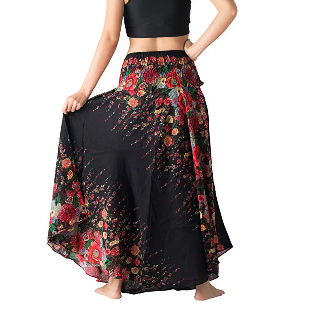 Женская длинная юбка в стиле хиппи бохо цыганские цветы эластичный Цветочный Пояс с принтом юбка с поясом модная длинная рубашка