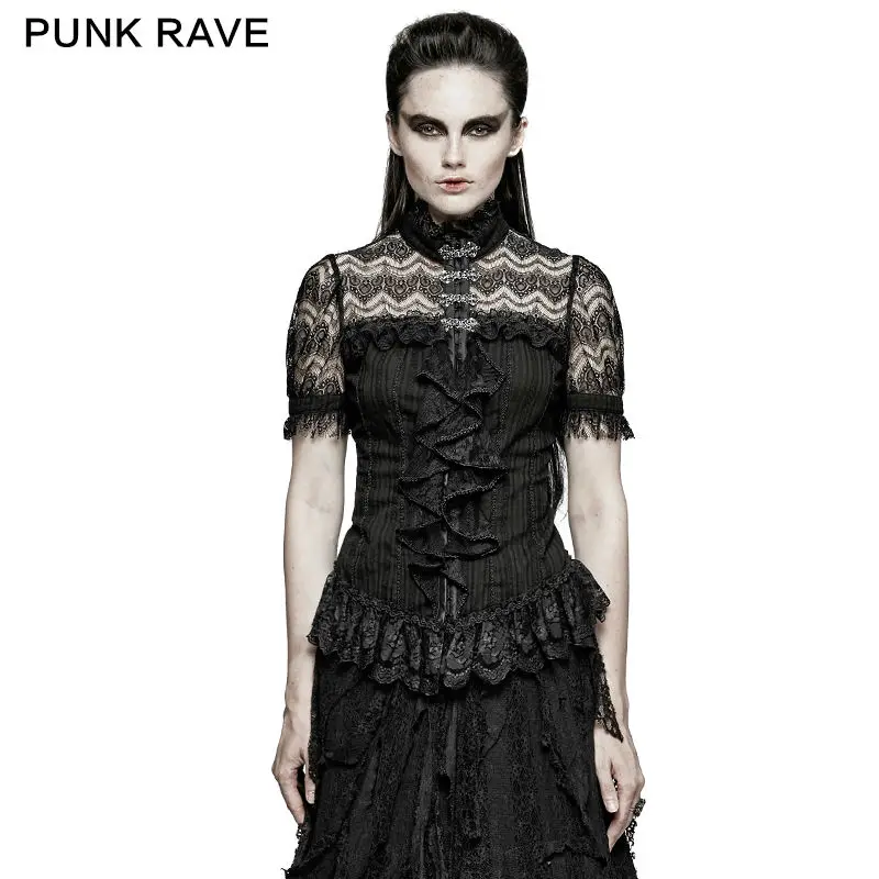

New Punk rave casual Steampunk Ruffles Victorian Lace Sexy brand quality Arwen Women Shirt XS-XXL Y723