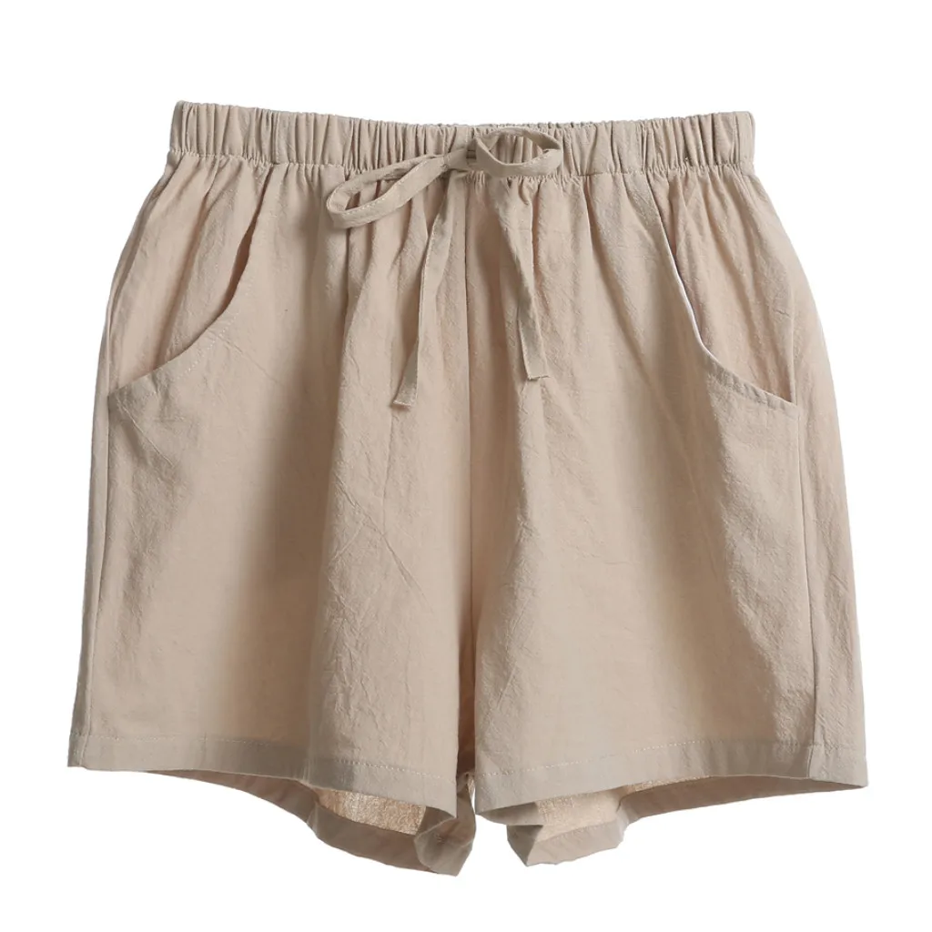 

2019 S-XL Elastic Waist Women Cotton Linen Shorts high-waist Slacks And Casual Wide-legged spodenki da Korean Home Shorts Female