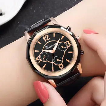 

Geneva Fashion Women Watches New Simple Waterproof Sports Watchs Female Analog Quartz Watch Alloy Leather Dial Business Watch #F