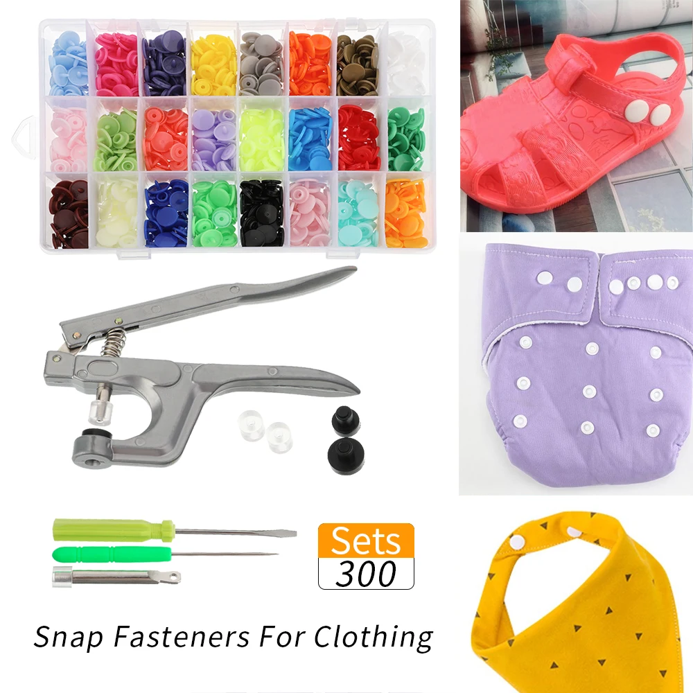 

Hoomall 300PCs 24 Colors Resin Snap Buttons With Button Fastener Snaps Press Pliers Hand Punching Tool Kit For DIY Sewing