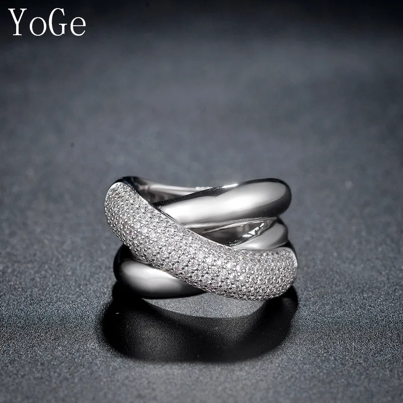 YoGe свадебные и вечерние ювелирные изделия, R2508 Роскошные AAA CZ Большие Многослойные кольца на палец