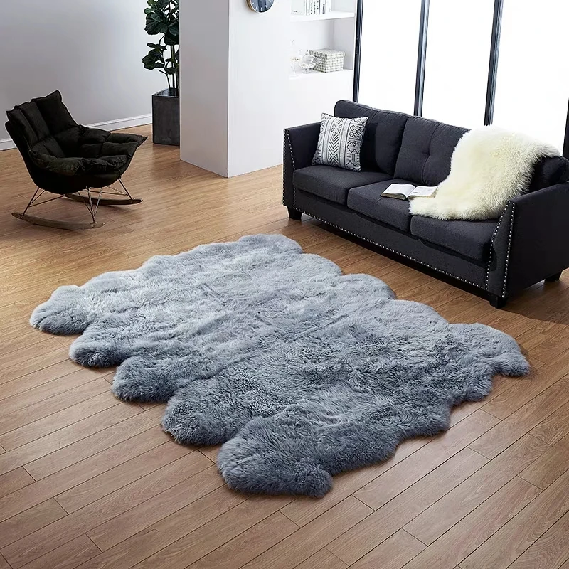 Большой размер, ковер из натуральной овчины 8P 10 P, мохнатый серый цвет, овечья кожа, ковер для гостиной, украшение дома, коврик для спальни
