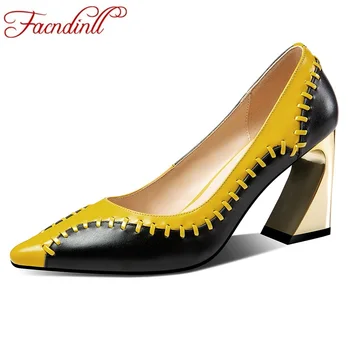 

FACNDINLL shoes genuine cow leather women pumps shoes sexy high heels pointed toe woman dress party office ladies spring pumps