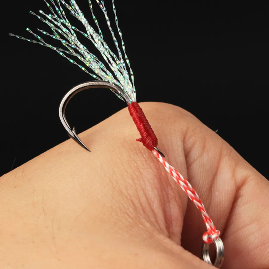 

5Pcs*Barbed Tied up High Carbon steel Electroplated Lead Fish Hook Saltwater Sea Fishing Hook Jigging Spoon Spinner Assist hook