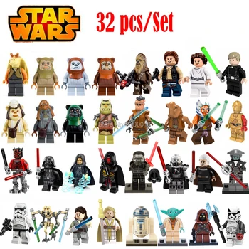 

32Pcs/Set Star wars Figures Leia Yoda Han solo starwars Knight Sith Darth Vader Luke Anakin Stormtrooper Bricks Toys for child