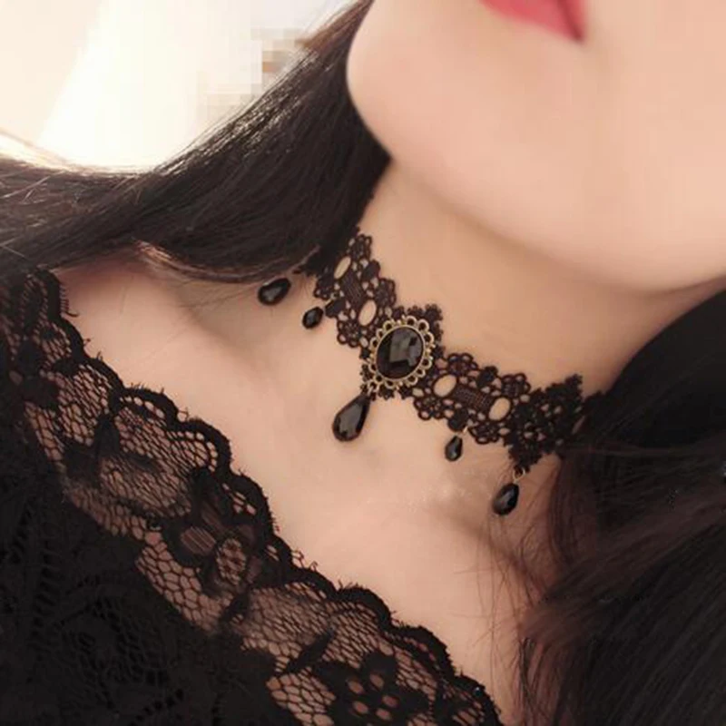 2017 fashion Gothic Victorian Crystal Tassel Tattoo Choker ... (800 x 800 Pixel)