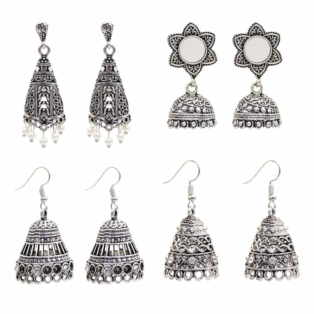 

Ethnic Indian Birdcage Jhumka Earring Women Gold Silver Pearl orecchini Drop Earring Retro Boho pendientes Turkish Egypt Afghan