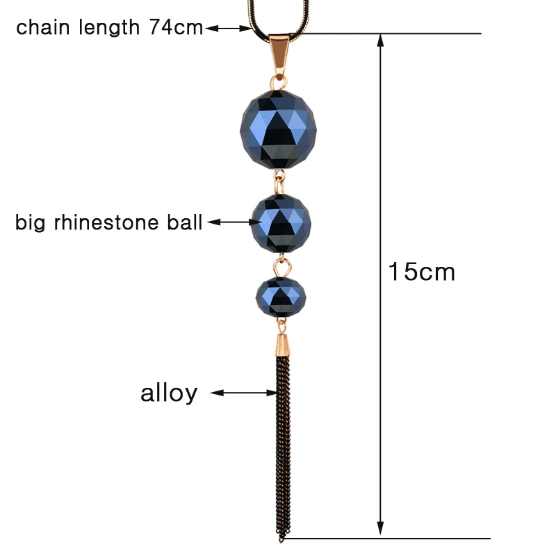 SINLEERY, сексуальное, винтажное, 3 круглых, стразы, кулон, длинная, кисточка, ожерелье для женщин, черная цепочка, массивные ювелирные изделия My034 SSB