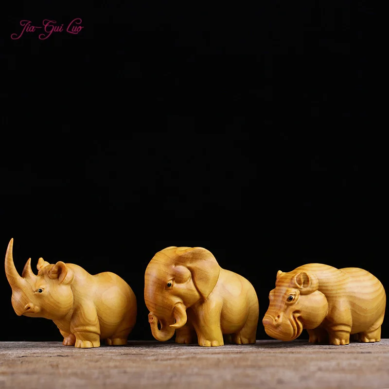 Kopen JIA GUI LUO Buxus carving ambachten home dieren decoratieve ornamenten neushoorn olifant nijlpaard A030