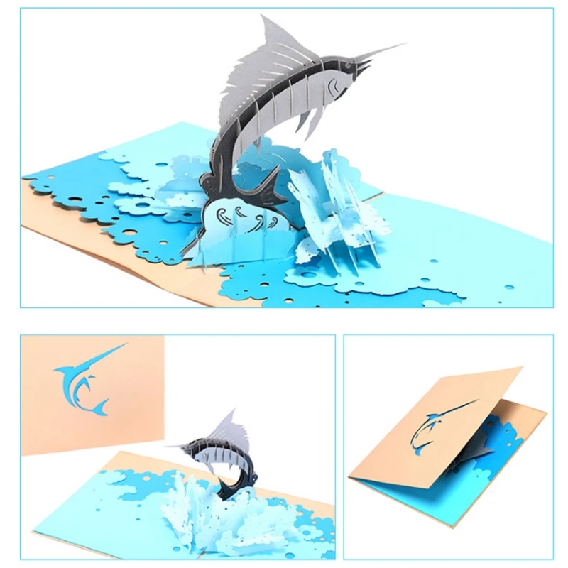  Swordfish Greeting Cards Handmade Birthday Wedding Invitation 3D Pop Up Card New blank inside - 32909057504