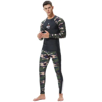 

TAUWELL Men's Long Sleeve camouflage Rashguard Splice UV Sun Protection Basic Skins Surfing Diving T Shirt pants set