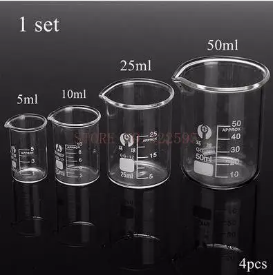 

4Pcs/set 5ml/10ml/25ml/50ml Glass Beaker Pyrex Beaker Lab Measuring Cup for Lab or Kitchen Use