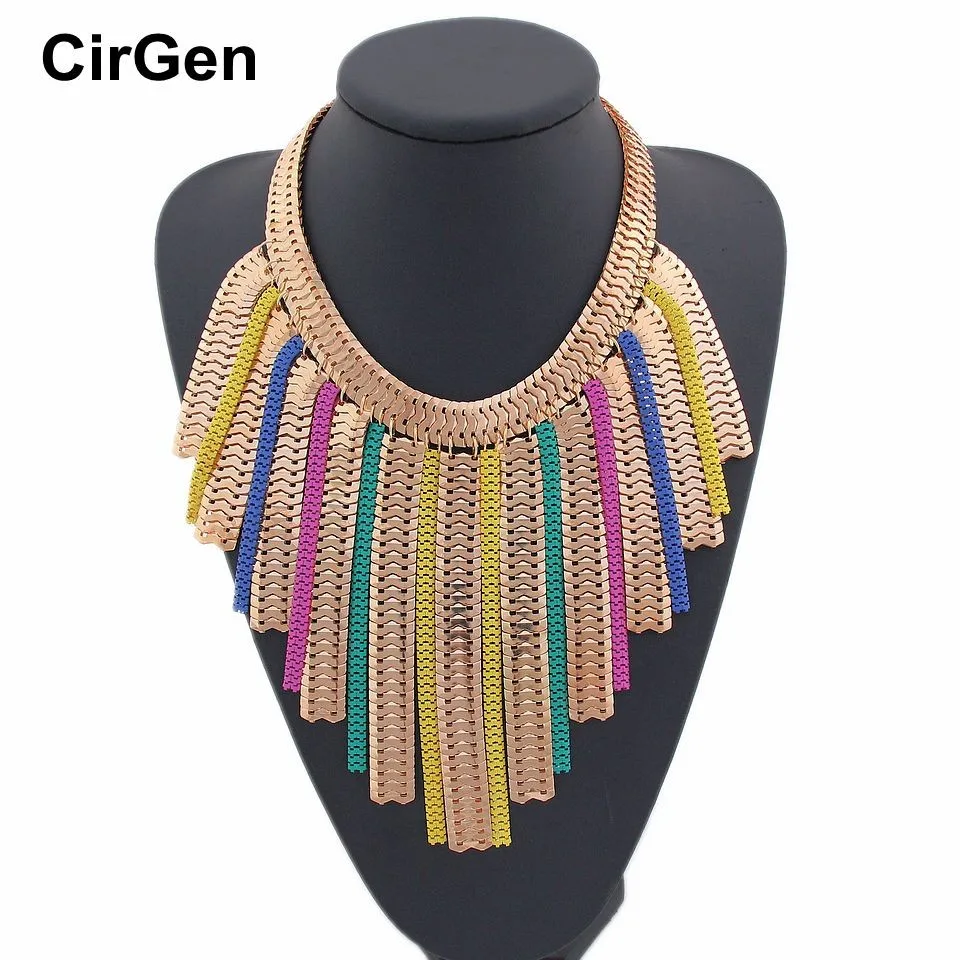 CirGen модная женская массивная цепочка золотого цвета, Массивное колье, цветная цепочка с кисточками, ювелирные изделия, кулон, ожерелье, украшения для воротника, E13