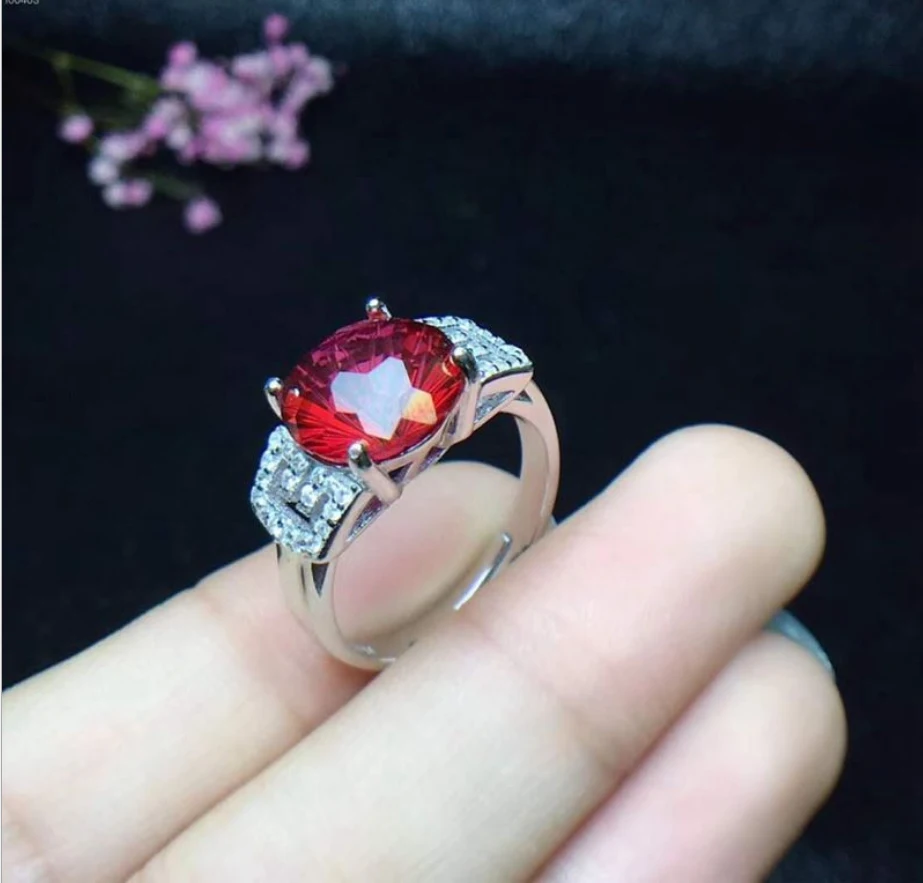 

925 sterling Silver Red Topaz Ring for Women Birthday Gift Adjustable Ring