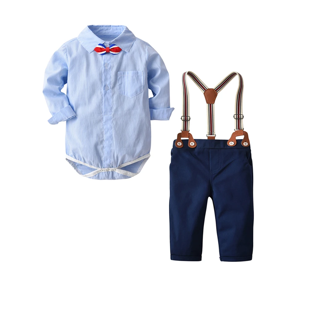 Casual Baby Clothes Suit Turn Down Collar Cotton Material Clothing Solid T-Shirt and Coogan Pants for Boy Babies