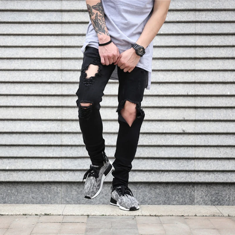 

Fashion Men's Jeans High Street Retro Stretch Jeans Hollow Long Jeans Men's Casual Jeans Large Size