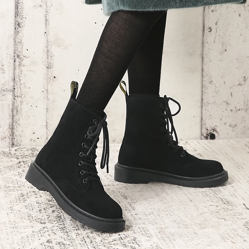 Baimier Winter Black Patent Leather Women Boots Fashion Round Toe Lace Up Ankle Boots For Women Warm Plush Women Winter Boots