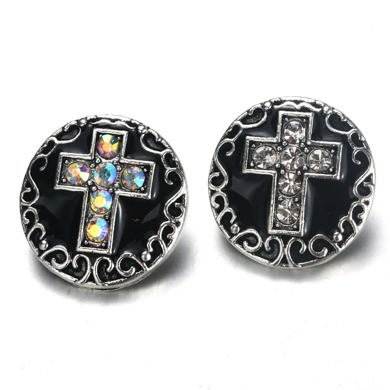 

Hot wholesale 10pcs/lot High Quality Mix 18mm Cross Metal Snap Button Charm Rhinestone diy Button Ginger Snaps Jewelry 9888