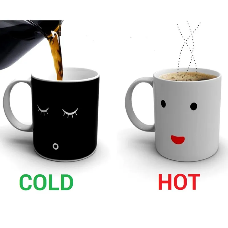

Promotion! Morning Magic Color Changing Mug Coffee Tea Ceramic Cup Smile Face Black White Birthday Gift