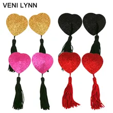 Вени Линн в форме сердца многоразовые пассажи наклейка на сосок накладки на грудь Флуоресцентный порошок крышка ленты с кисточкой 4 цвета