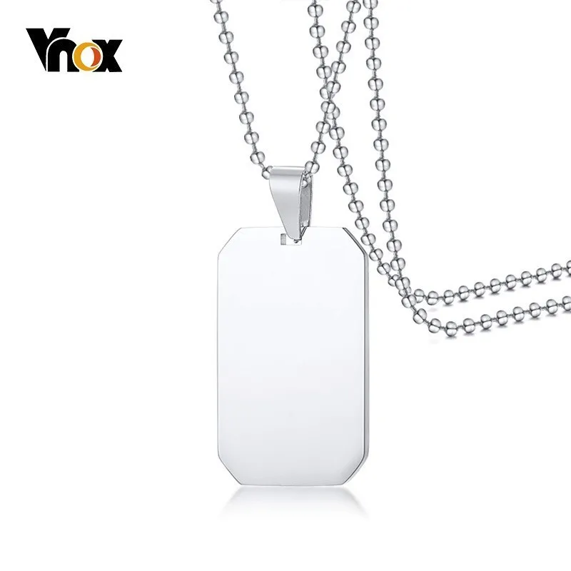 

Vnox Classic Dog Tag For Women Men Silver 316L Stainless Steel Unisex Simple Pendant Casual Necklace 24" Beads Chain