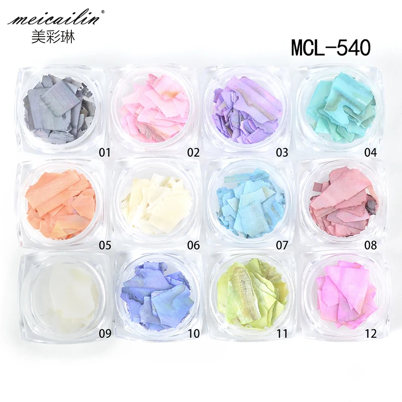 

Japanese 12 Color DIY Nail Art Decoration Irregular Shell Paper Flake Slice Sequins Ultra-thin Fragment Abalone Shell Piece Set