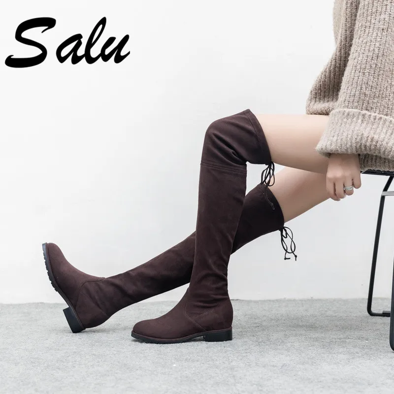 

Salu Over The Knee High Boots Women 5 Heels Round &pointed Toe Party Shoes Woman Tight High Warm Winter Boots Long Shoes