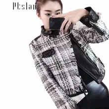 Ptslan Genuine lambskin real leather Woven tassel coat slim fit lapel coat biker zipper closure