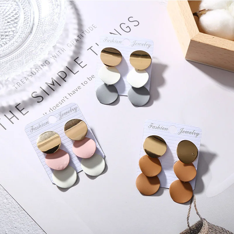 

Irregular Oversize Metallic Wafers Pink White Brown Grey Golden Dangle Earrings Geometric Drop Earrings For Women