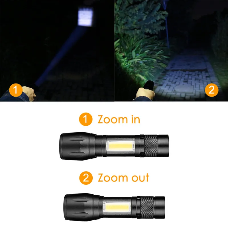 SANYI 4 Modes Flashlight Torch XPE+COB Portable Lantern Camping Light Hunting Lamp Lighting for Outdoor Power by: 1 x AA battery