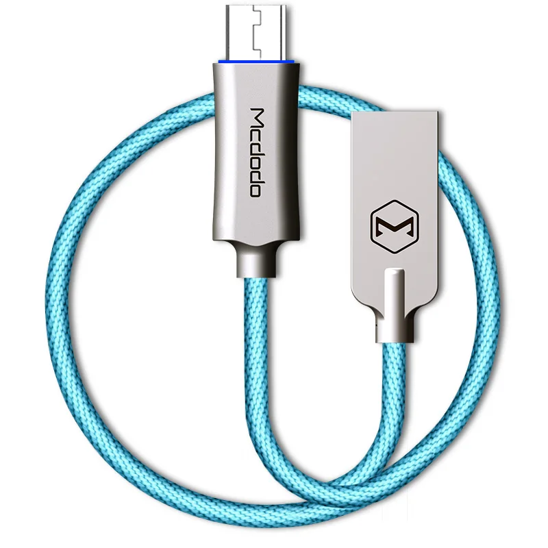 MCDODO Micro USB кабель для Samsung Xiaomi Huawei быстрой зарядки автоотключения USB кабель для передачи данных со светодиодной MicroUSB кабель для зарядки - Цвет: blue