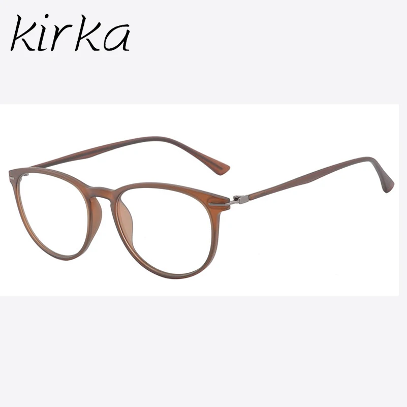 Kirka Femmes New Eye Ronde Montures de Lunettes pour Hommes Lunettes Cadre Brun TR90 Optique Verre Lunettes de Prescription Cadre pour Femme