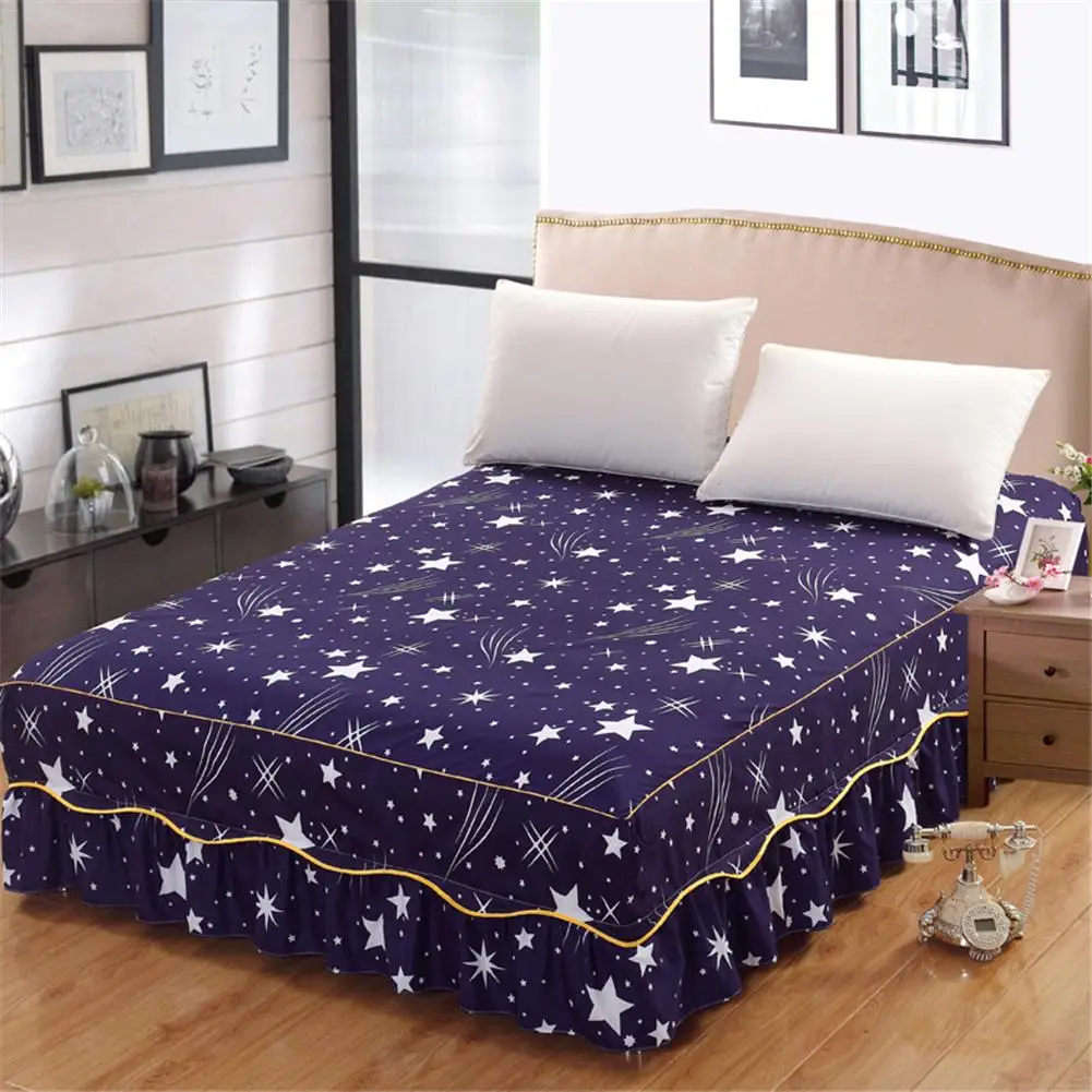 2018 New Star Pattern Bed Skirt Polyester Bed Cover Fitted Sheet Queen