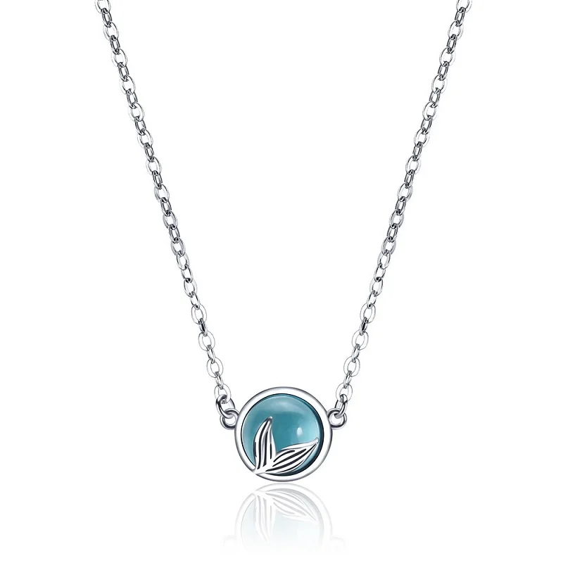 Mermaid foam bubble design crystal necklace s925 silver mermaid tail Blue pendant necklace for women elegant jewelry gift9