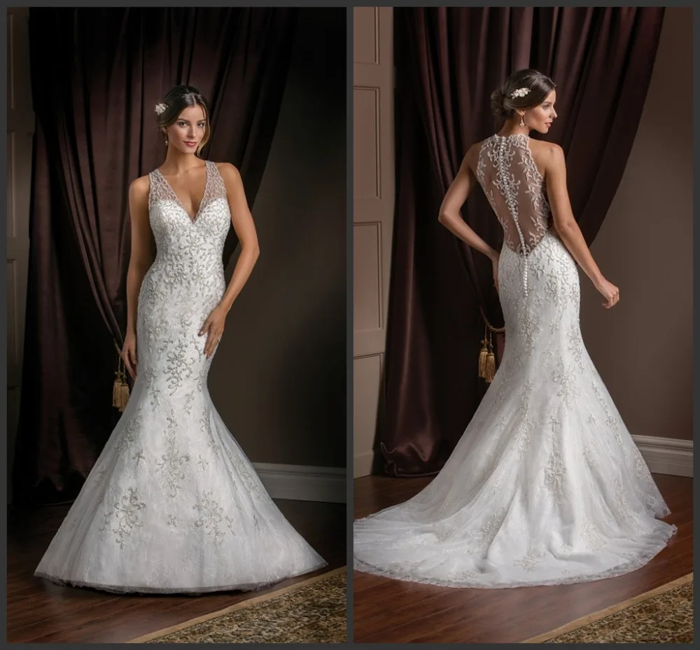 

Deep V-neck zipper Back Lace Appliques Wedding Gown Bride Dresses De Noiva Mermaid Wedding Dress 2019