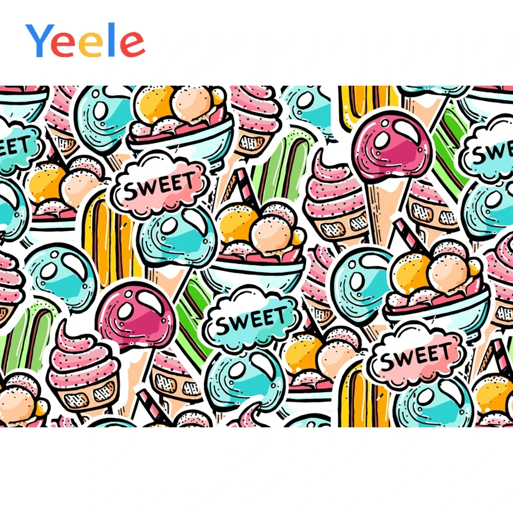 

Yeele Sweet Ice Cream Pattern Posters Comic Scene Baby Photography Background Photographic Backdrops Doll Props For Photo Studio