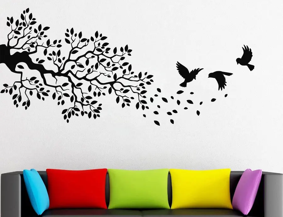 

Tree Branch Wall Decal Branches Flying Birds Vinyl Sticker Nursery Leaves Branch Silhouette Decal For Living Room Decor LR57