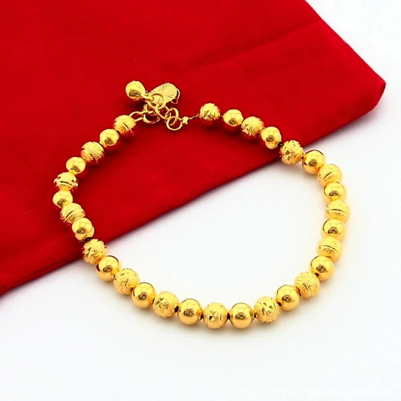 

Free Shipping 24K Gold Color Beads Bracelets Heart With Bell Pendant Charm Bracelets Jewelry For Women Gift