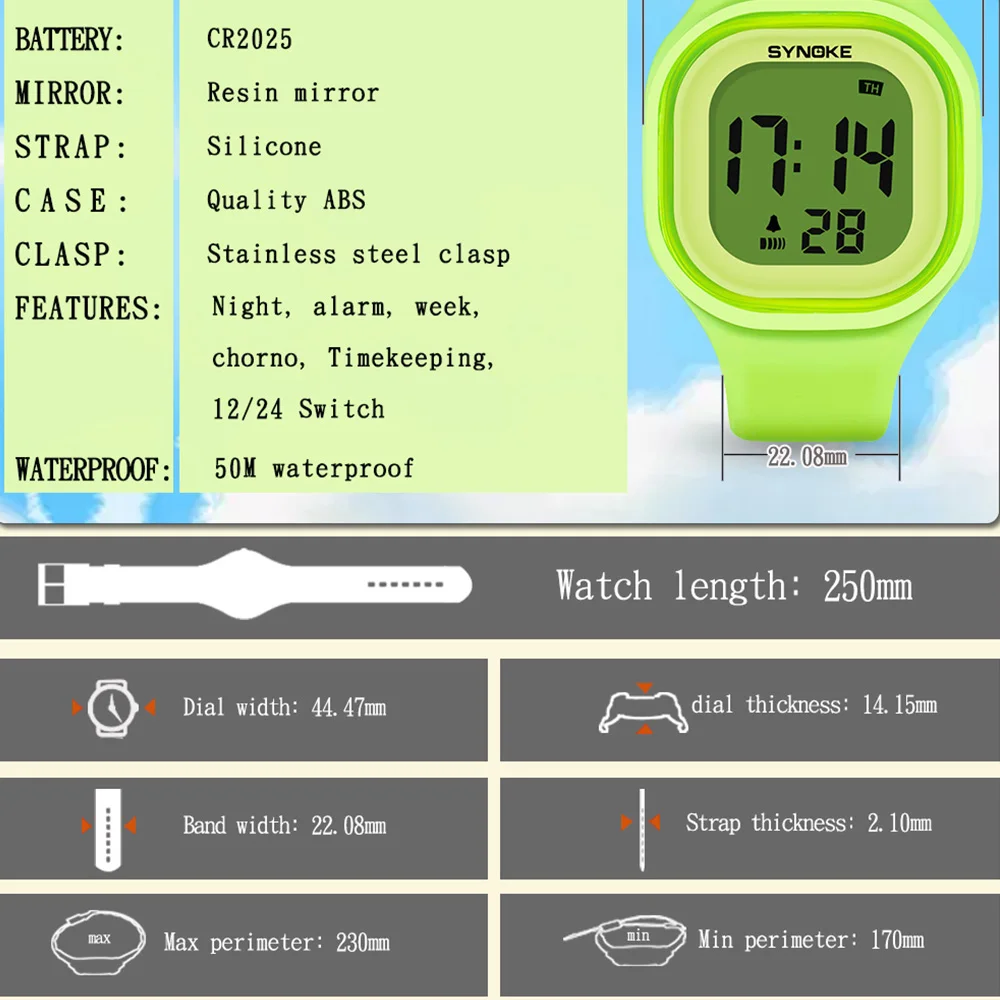 SYNOKE, детские часы, цифровой светодиодный, модные, силиконовые, цветные, для мальчиков и девочек, наручные часы, водонепроницаемые, подарок, будильник, мужские часы