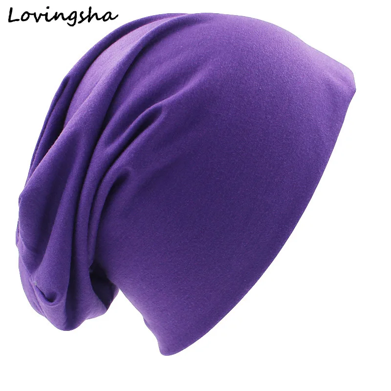 LOVINGSHA Fashion Brand Autumn And Winter Hats For Women Solid Design Ladies thin hat Skullies And Beanies Men Hat Unisex HT029B - Цвет: Фиолетовый