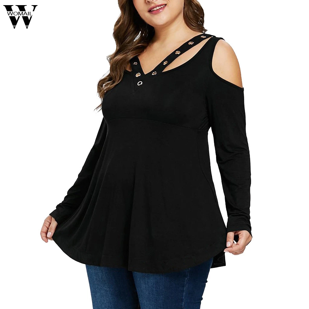 Womens Tops and Blouses Casual Plus Size Cold Shoulder Grommet shirt V