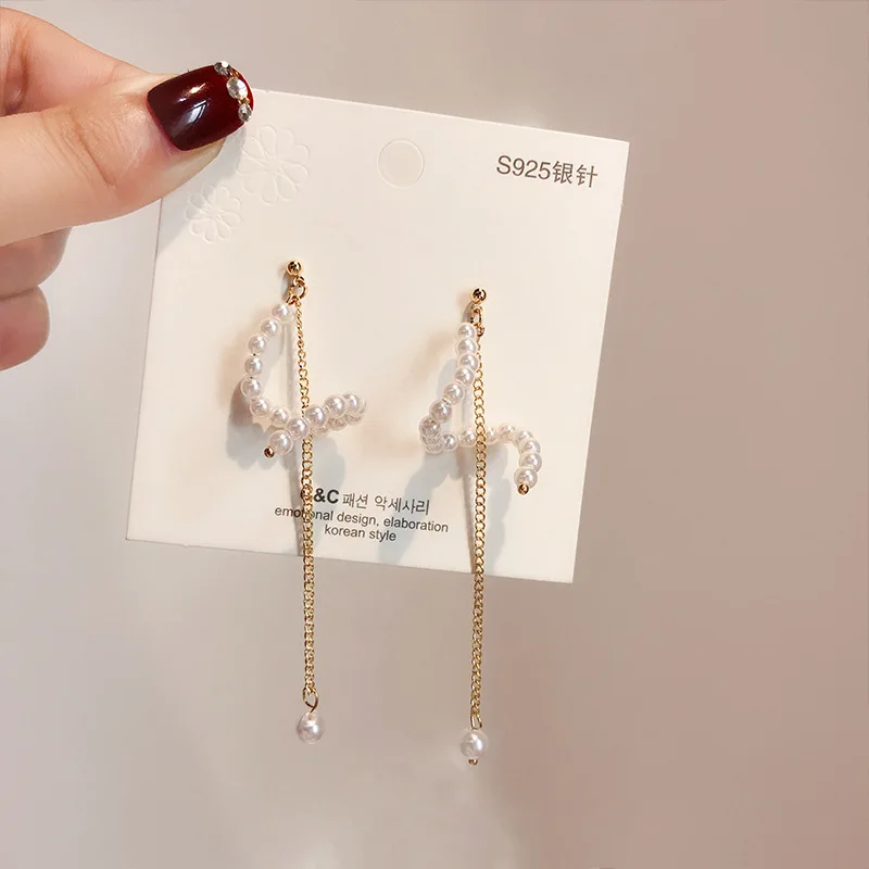 

Super Xian Liu Su Earrings Female Temperament personality Baitao cold wind long ear clip pearl ear drop silver needle ear nail
