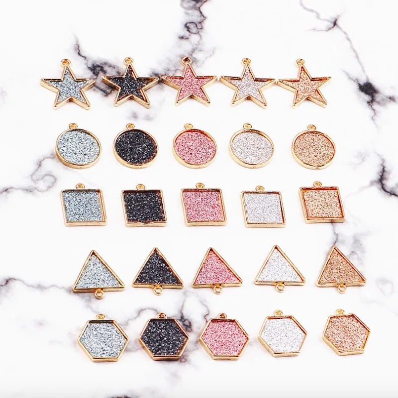 20pc Star square round pendant bling alloy Glitter enamel charm DIY accessories of necklace bracelet earring fitting | Украшения и