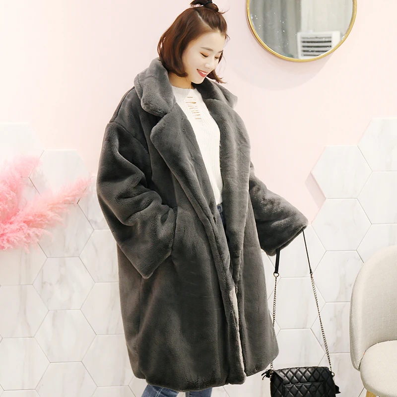 Nagodo Winter Long Mink Fur Coat women 2018 New Pink Thick Warm Faux Rabbit Fur Coats Lady Loose OverCoat Oversized Plush Coat